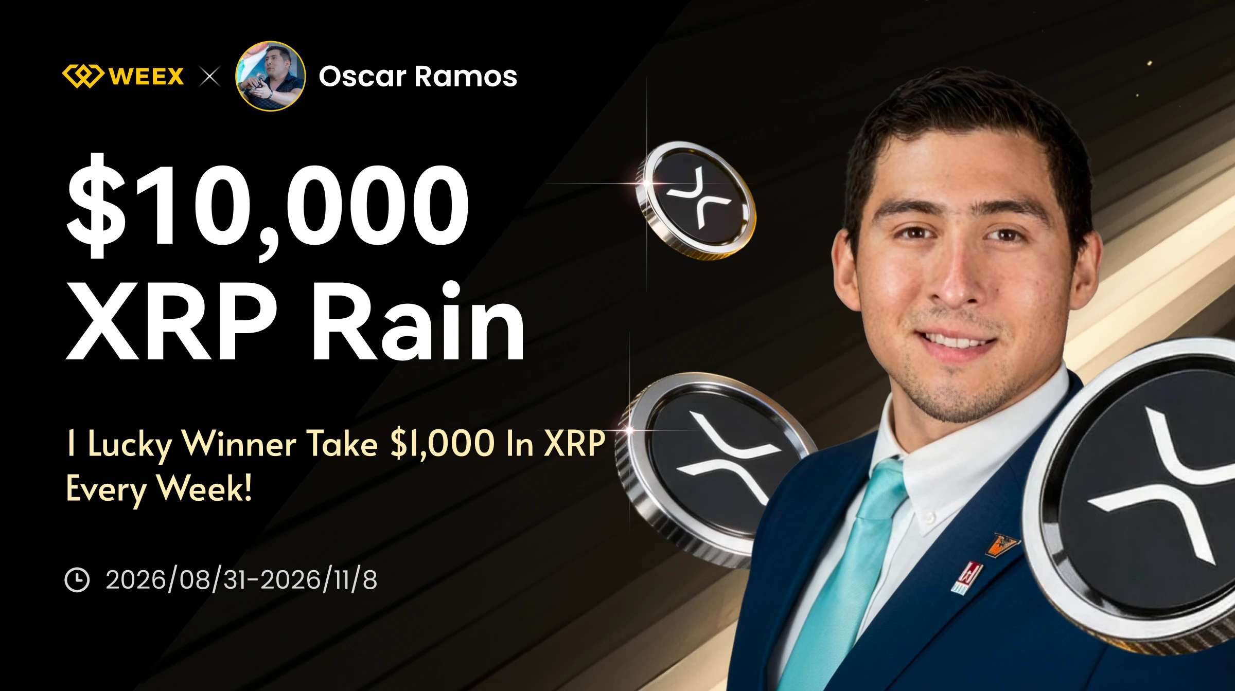 $10,000 XRP Rain campaign featuring Oscar Ramos